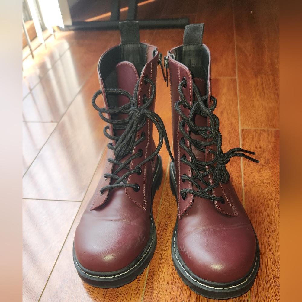 Maroon Stevie Lace-Up Combat Boot